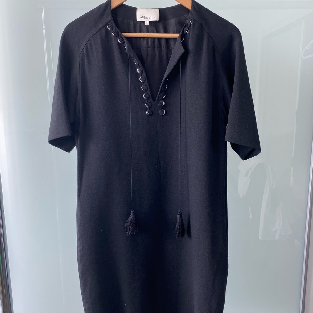 Phillip Lim braided eyelet tassel neckline dress